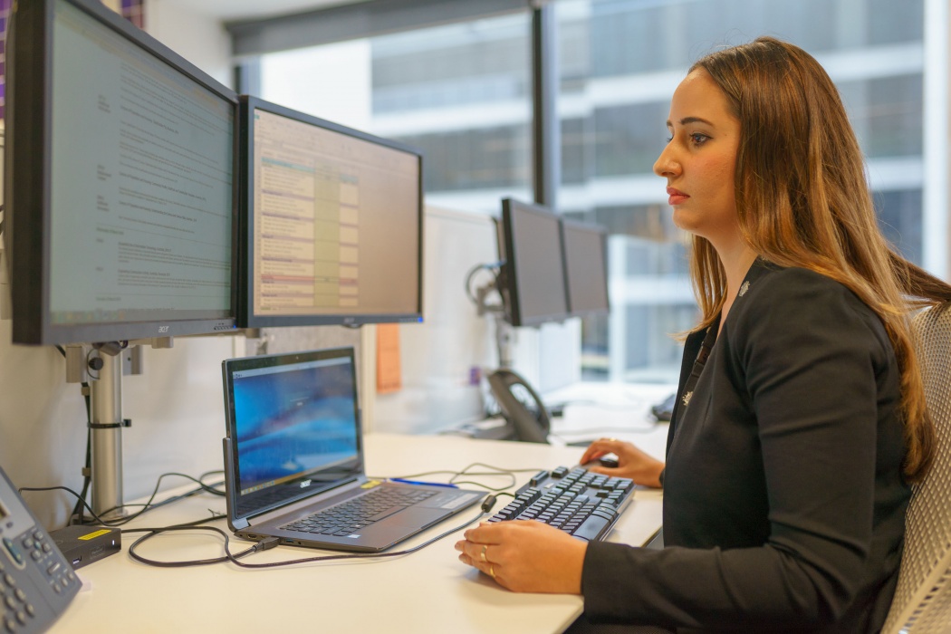 Australian Bureau Of Statistics (ABS) Courtney Barry checking her emails
