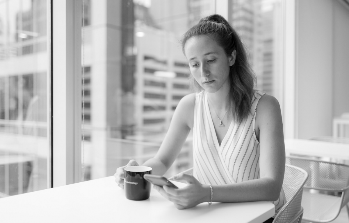 DXC Technology Carla Fleisher Petersen drinking coffee