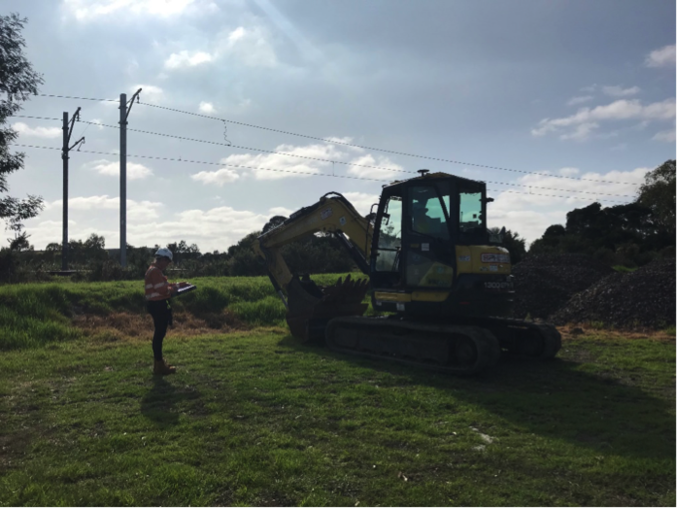 An excavator on a field