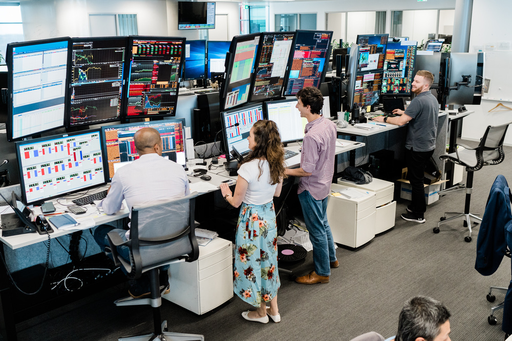 Young professionals checking monitors on the desks