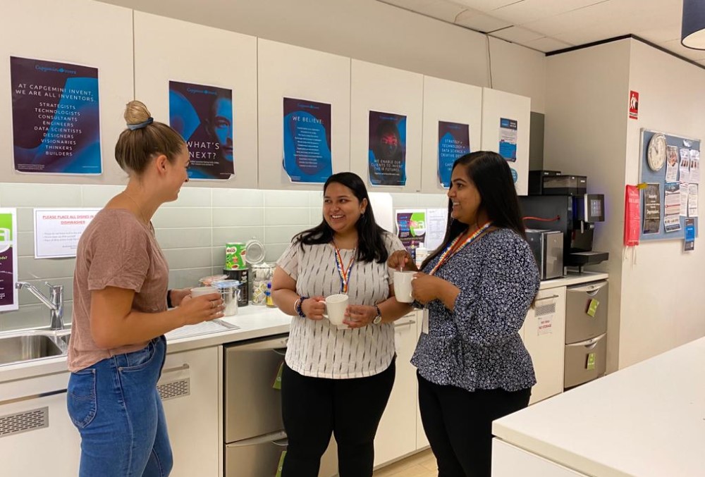 Capgemini Australia Graduate - Three female professional drinking coffee at the kitchen